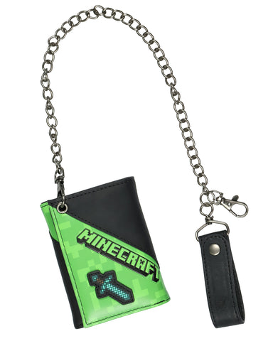 Minecraft Creeper And Sword Design Tri-Fold Snap Chain Wallet