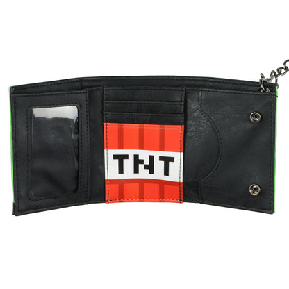 Minecraft Creeper And Sword Design Tri-Fold Snap Chain Wallet
