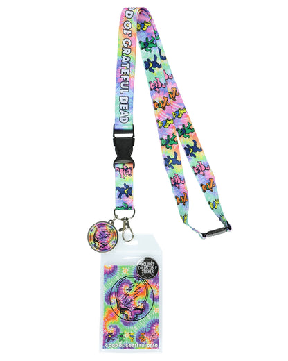 Grateful Dead Lanyard Tie-Dye Dancing Bears Clear ID Badge Holder Keychain