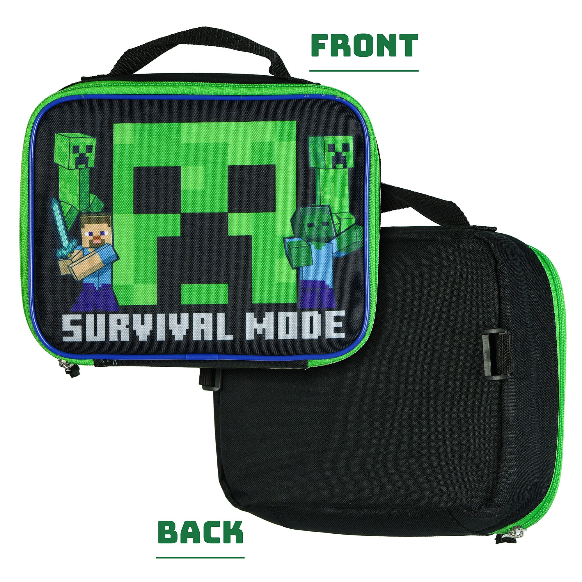 Minecraft Backpack 5-Piece Set Creeper Survival Mode Kids Book Bag 17"