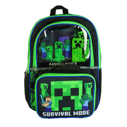Minecraft Backpack 5-Piece Set Creeper Survival Mode Kids Book Bag 17"