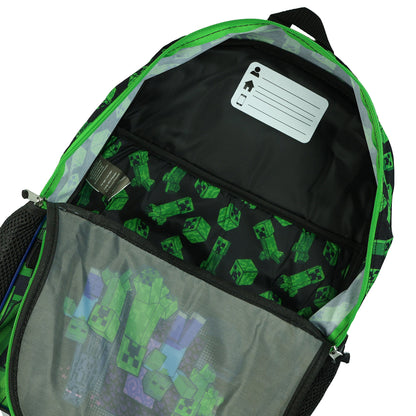 Minecraft Backpack 5-Piece Set Creeper Survival Mode Kids Book Bag 17"