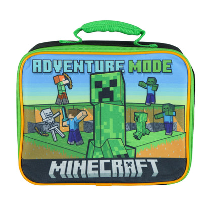 Minecraft Lunch Box Creeper Scene Design Insulated Full Zip Bag Tote 10"
