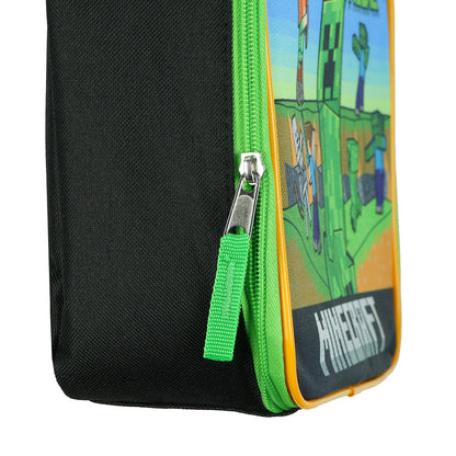 Minecraft Lunch Box Creeper Scene Design Insulated Full Zip Bag Tote 10"