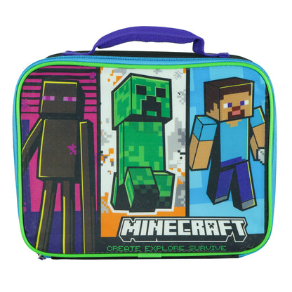 Minecraft Lunch Box Create Explore Survive Insulated Full Zip Lunch Tote Bag 10"