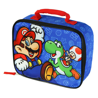 Nintendo Super Mario Lunch Box Insulated Full Zip Soft Sided Tote Bag 10"