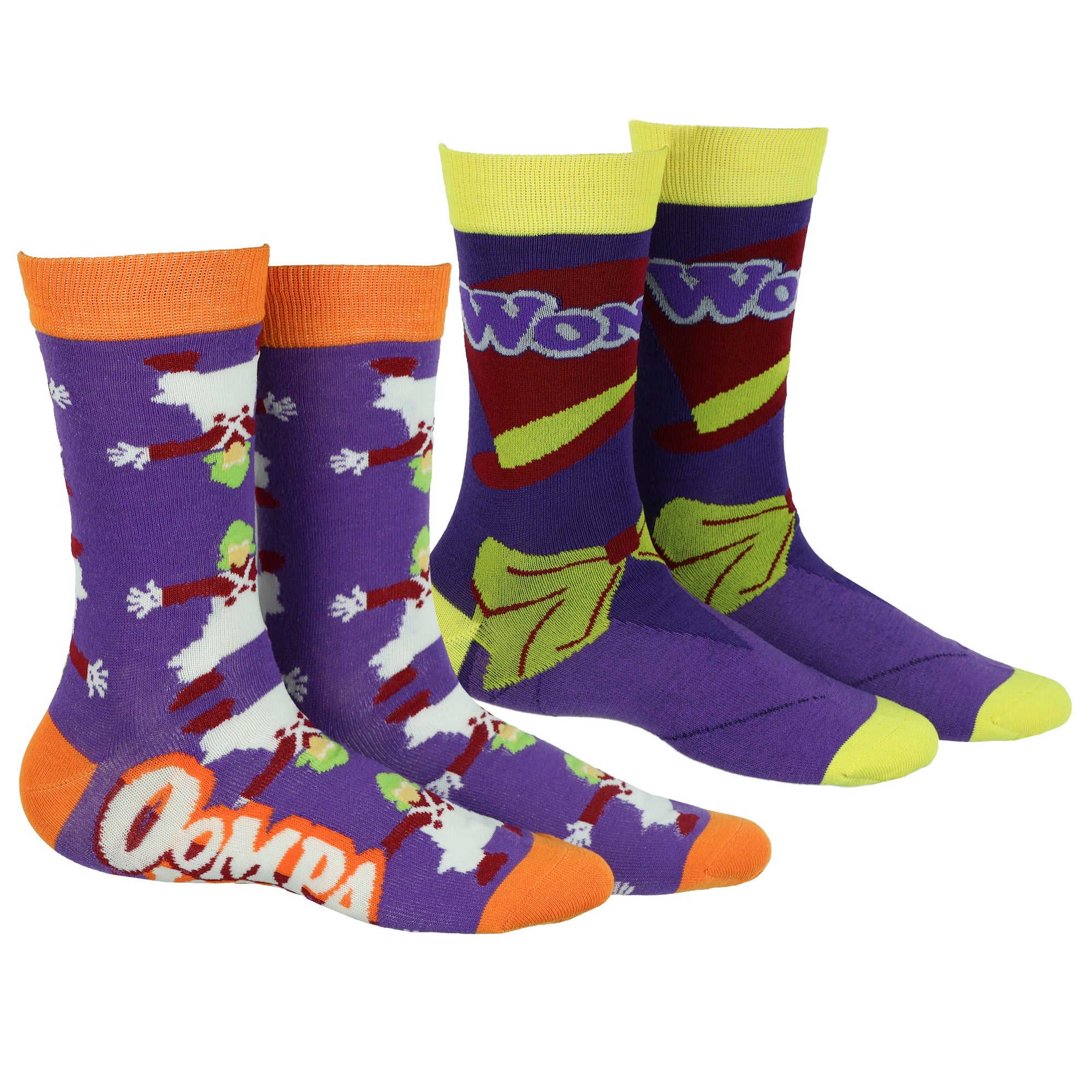 Willy Wonka Socks Men's Oompa Loompa And Wonka Designs Mid Calf Crew Socks
