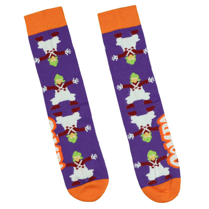 Willy Wonka Socks Men's Oompa Loompa And Wonka Designs Mid Calf Crew Socks