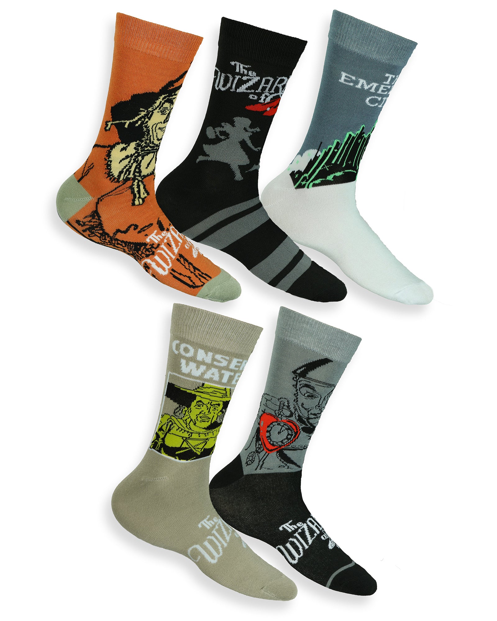 Wizard Of Oz Socks Men's Character Designs Mid Calf Crew Socks 5 Pair
