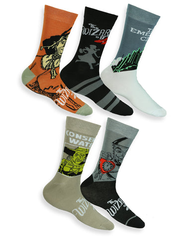 Wizard Of Oz Socks Men's Character Designs Mid Calf Crew Socks 5 Pair