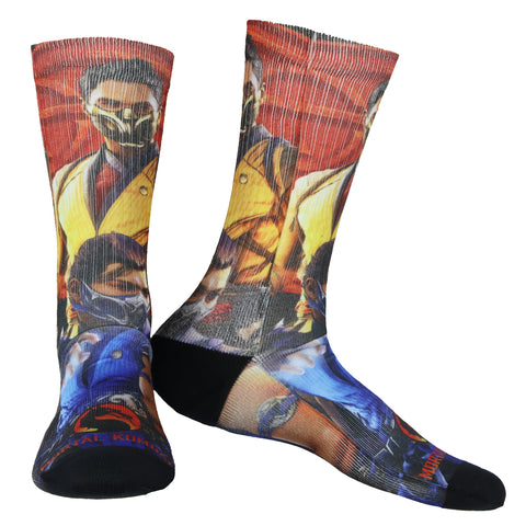 Mortal Kombat Klassic Socks Men's Scorpion and Subzero Sublimated Crew Sock 8-12