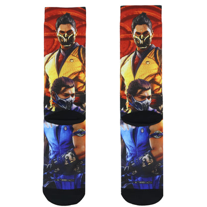 Mortal Kombat Klassic Socks Men's Scorpion and Subzero Sublimated Crew Sock 8-12