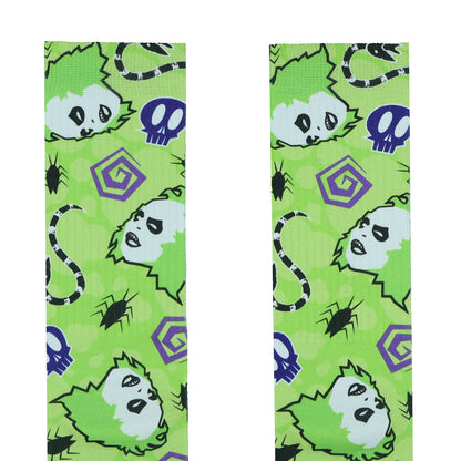 Beetlejuice Socks AOP Icons Worms Beatles Skulls Sublimated Crew Sock 8-12