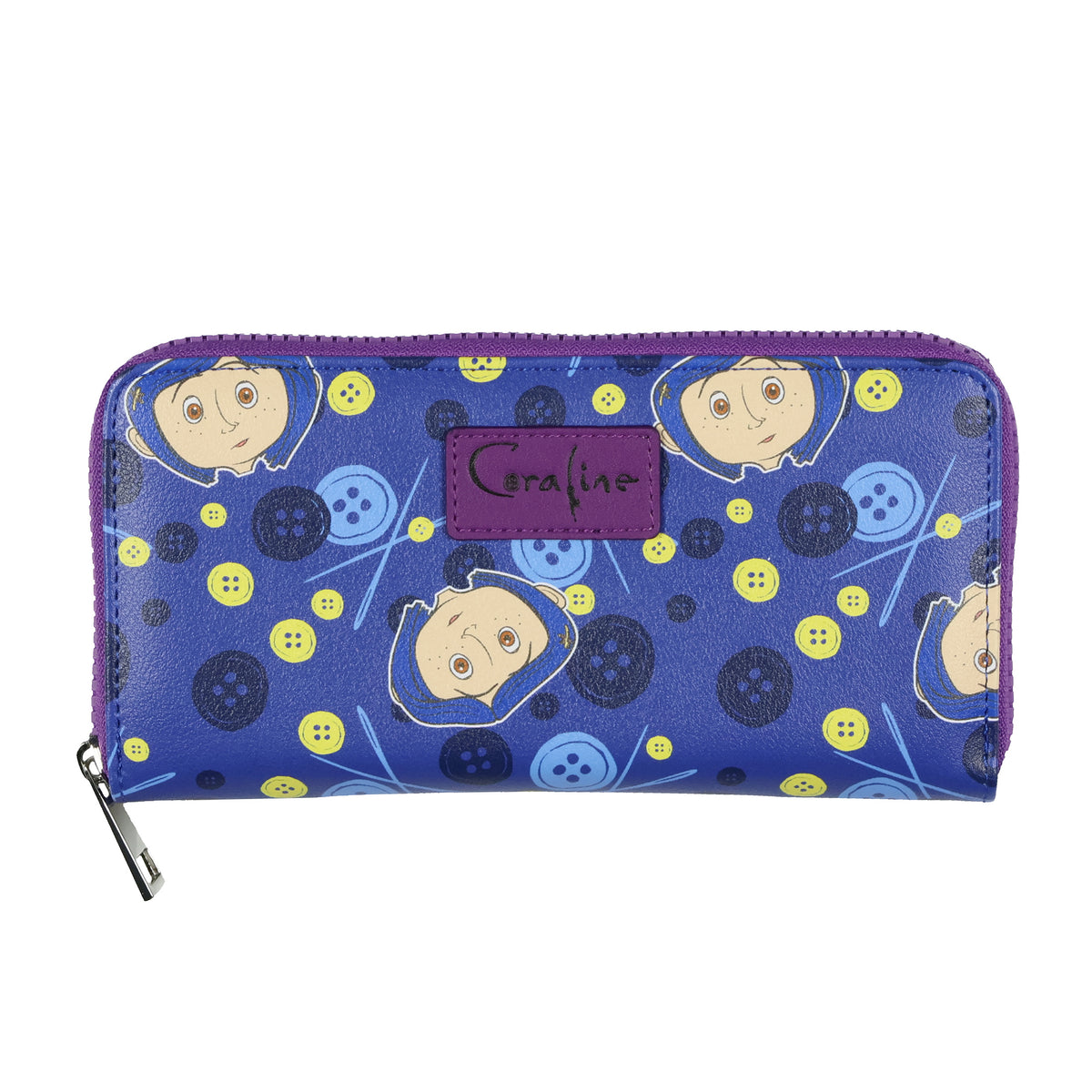 Coraline Women's Buttons and Needles Faux Leather Full Zip Around Wallet