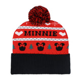 Disney Minnie Mouse Beanie Fair Isle Knit Design Cuffed Winter Hat with Pom