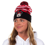 Disney Minnie Mouse Beanie Fair Isle Knit Design Cuffed Winter Hat with Pom