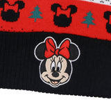 Disney Minnie Mouse Beanie Fair Isle Knit Design Cuffed Winter Hat with Pom