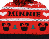 Disney Minnie Mouse Beanie Fair Isle Knit Design Cuffed Winter Hat with Pom