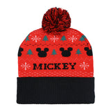 Disney Mickey Mouse Beanie Fair Isle Knit Design Cuffed Winter Hat with Pom