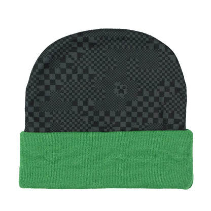 Minecraft Beanie Creeper Mob Sublimation Fleece Design Knit Cuffed Hat with Pom