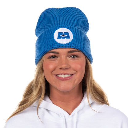 Disney Monsters Inc. Beanie Embroidered Logo Patch Adult Waffle Knit Winter Hat