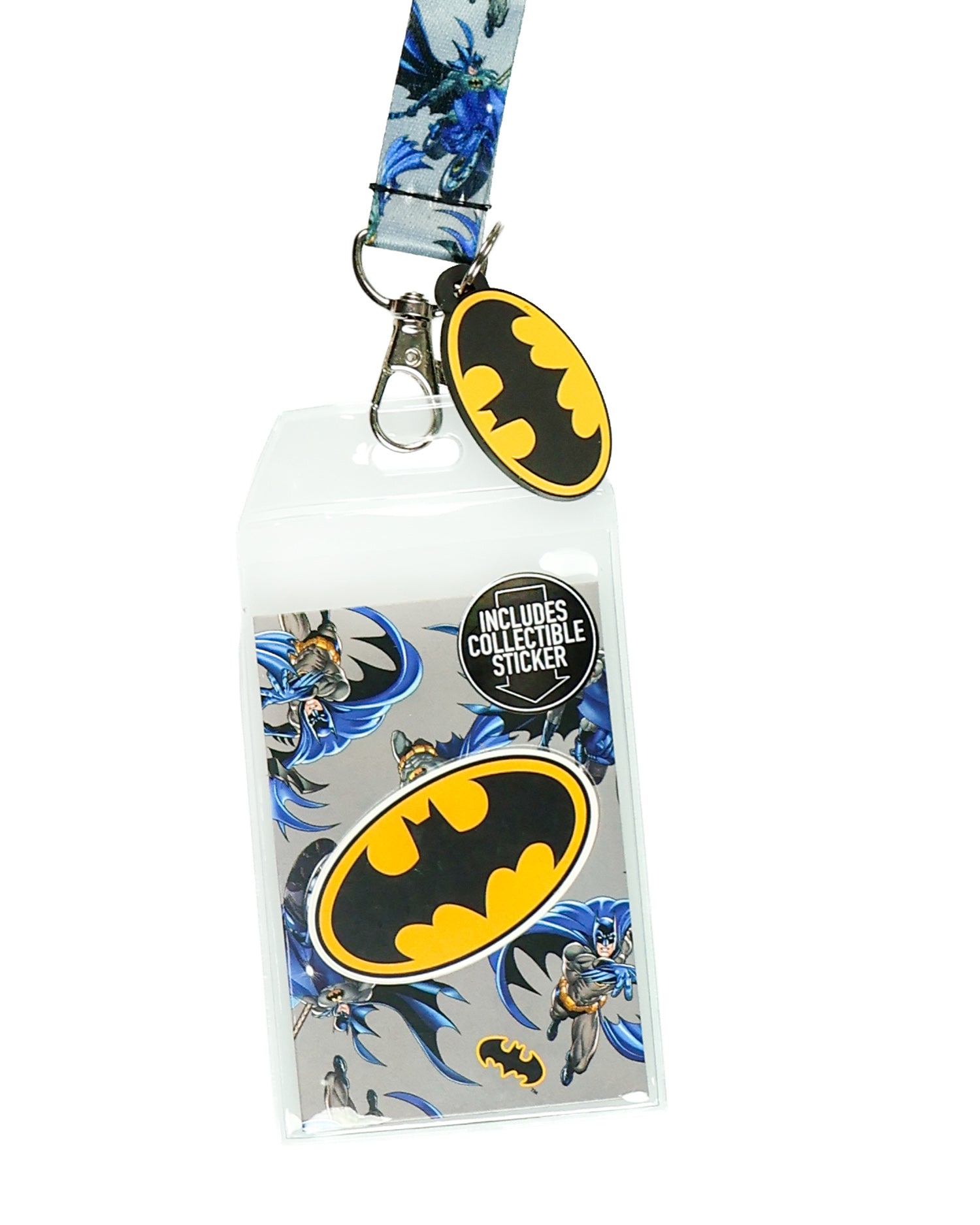 DC Comics Batman Lanyard Breakaway Clip Badge ID Holder With 1.5" Rubber Charm