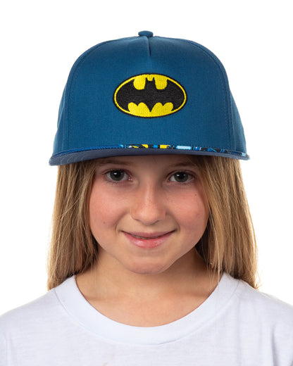 DC Comics Batman Boys' Flat-Brim Hat Snapback Adjustable OSFM Baseball Cap