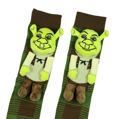 Shrek Men's Plaid Pattern Design with 3D Plush Mid-Calf Crew Socks, 1 Pair