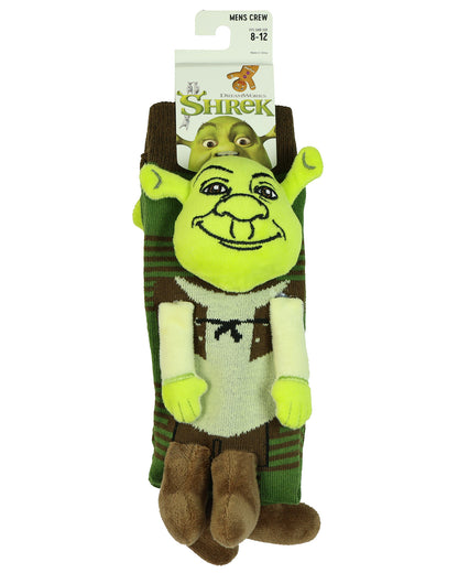 Shrek Men's Plaid Pattern Design with 3D Plush Mid-Calf Crew Socks, 1 Pair