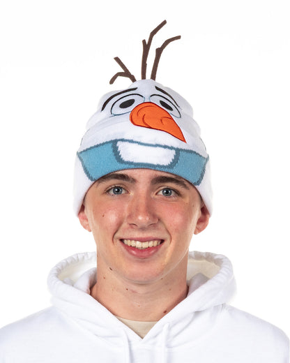 Disney Frozen Beanie Olaf Snowman Embroidered 3D Hair Cuffed Knit Cap OSFM Adult
