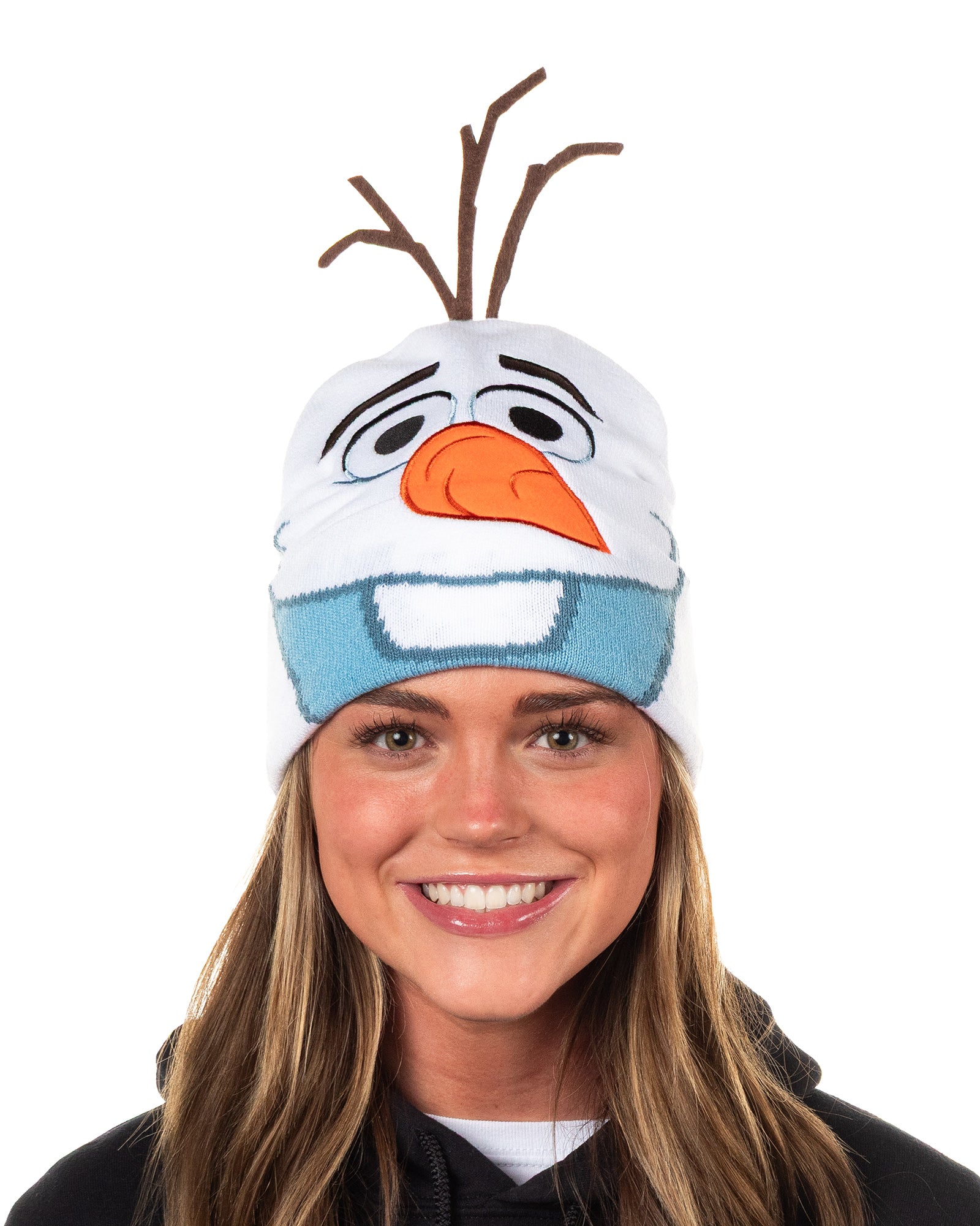 Disney Frozen Beanie Olaf Snowman Embroidered 3D Hair Cuffed Knit Cap OSFM Adult