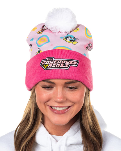 The Powerpuff Girls Beanie Embroidered Women's Cuff Pom Knit Hat