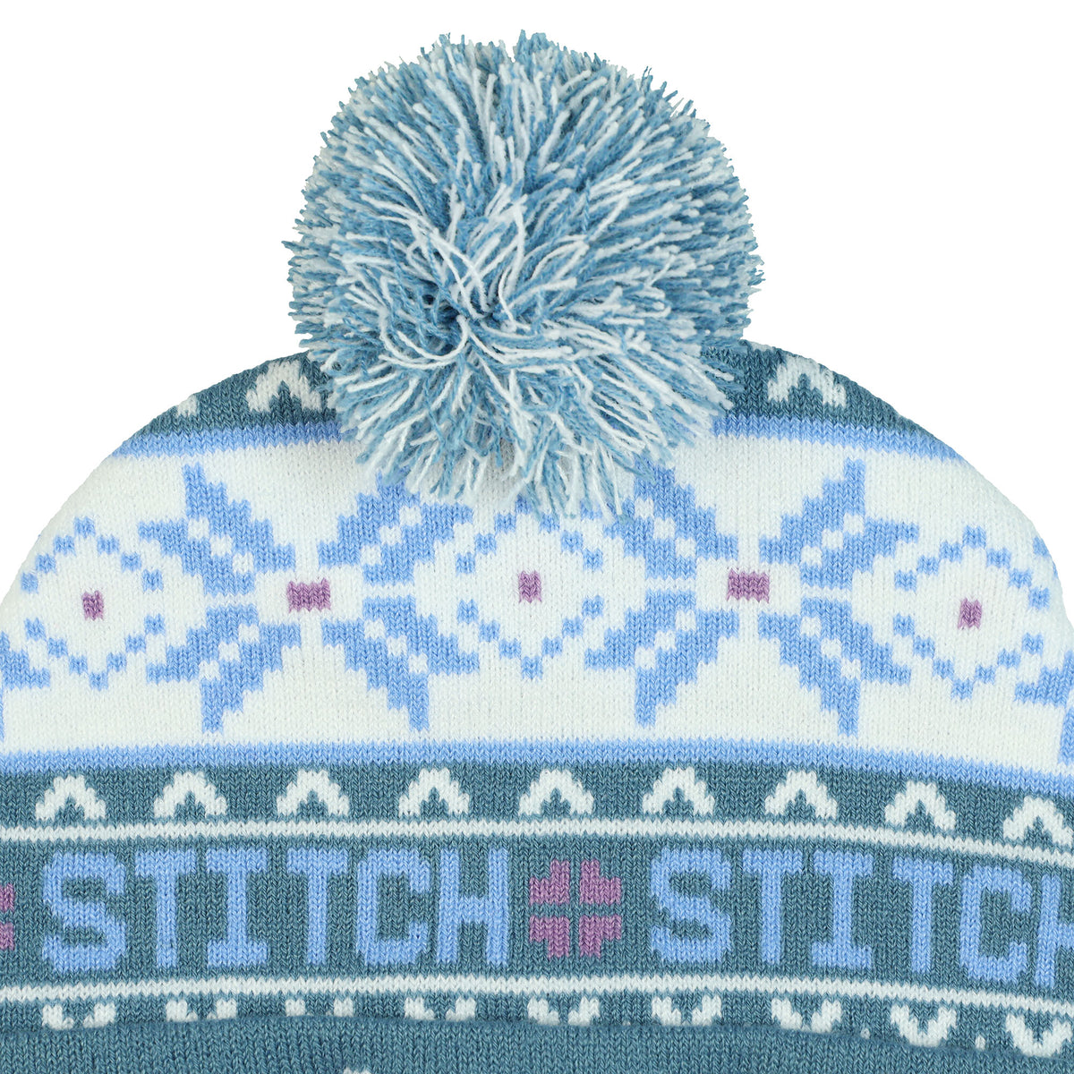 Disney Stitch Beanie Ugly Sweater Embroidered Cuff Knit Pom Hat Adult OSFM