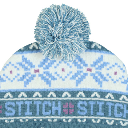 Disney Stitch Beanie Ugly Sweater Embroidered Cuff Knit Pom Hat Adult OSFM