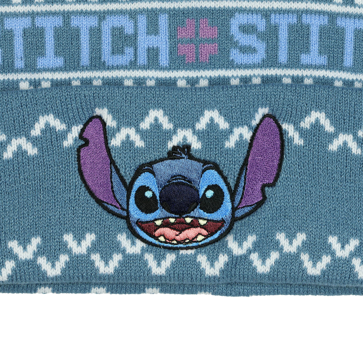 Disney Stitch Beanie Ugly Sweater Embroidered Cuff Knit Pom Hat Adult OSFM