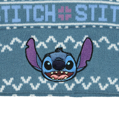 Disney Stitch Beanie Ugly Sweater Embroidered Cuff Knit Pom Hat Adult OSFM