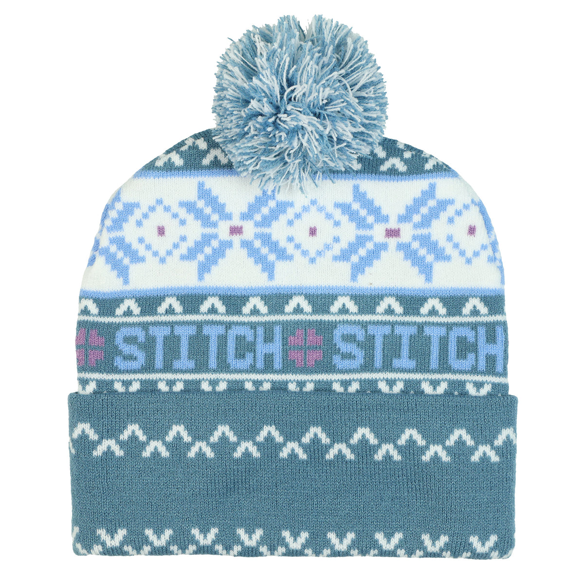 Disney Stitch Beanie Ugly Sweater Embroidered Cuff Knit Pom Hat Adult OSFM