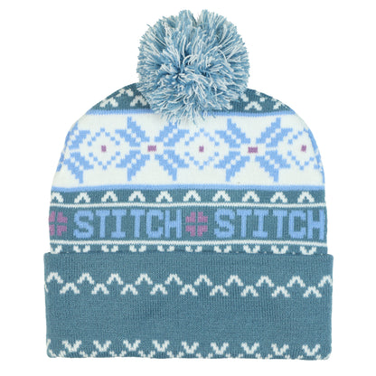 Disney Stitch Beanie Ugly Sweater Embroidered Cuff Knit Pom Hat Adult OSFM