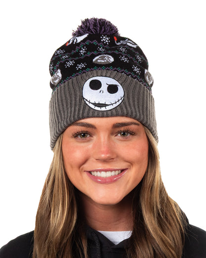 Disney The Nightmare Before Christmas Beanie Embroidered Knit Pom Hat Adult OSFM