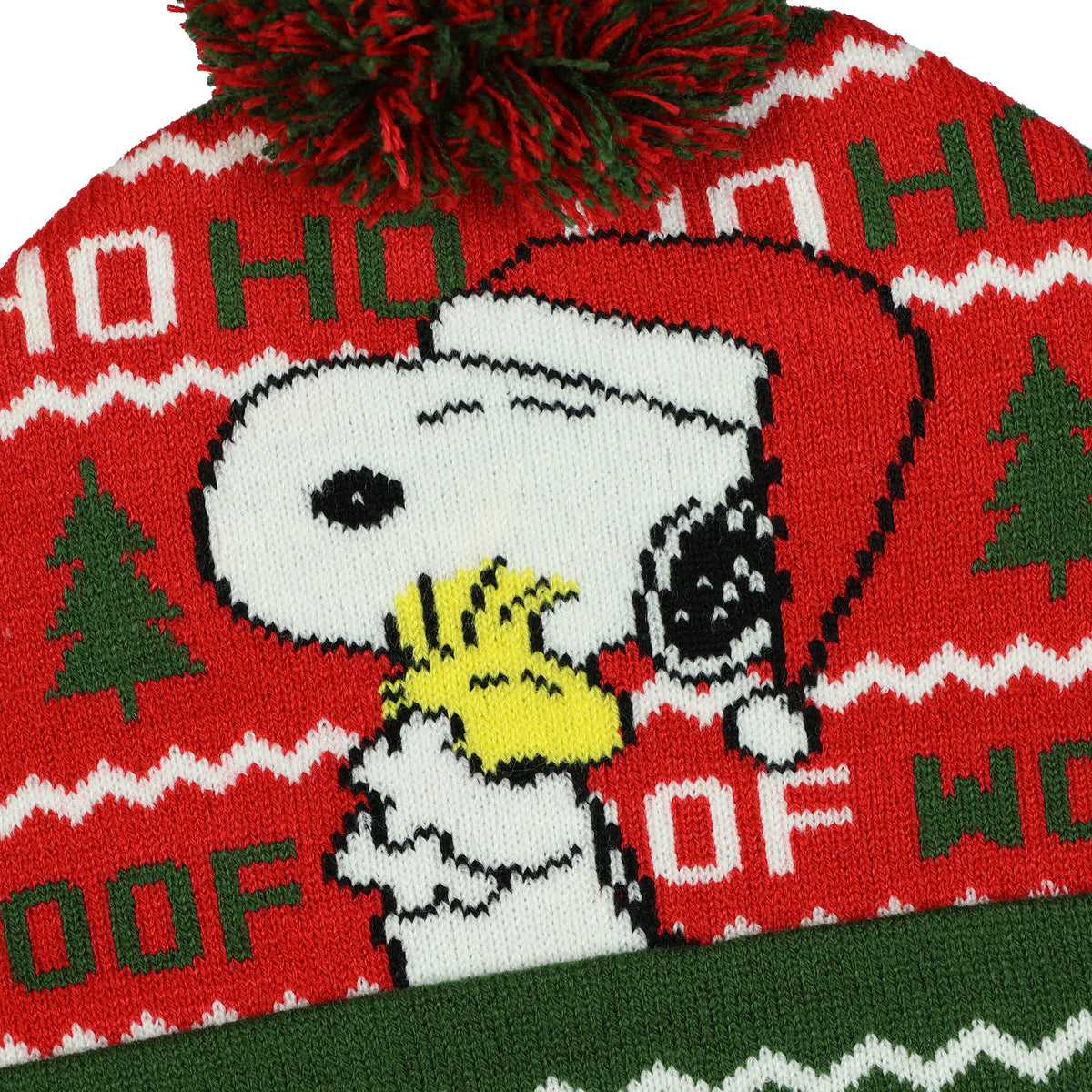 Peanuts Beanie Snoopy and Woodstock Ugly Sweater Cuff Knit Pom Hat Adult, OSFM