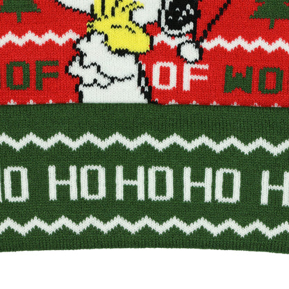 Peanuts Beanie Snoopy and Woodstock Ugly Sweater Cuff Knit Pom Hat Adult, OSFM