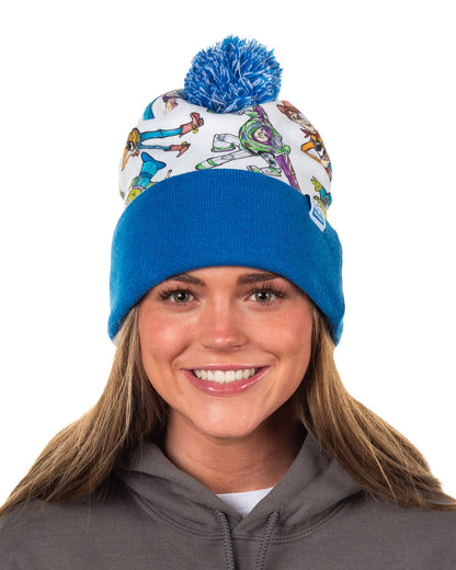 Disney Toy Story Beanie All-Over Print Character Pom Knit Hat Adult OSFM