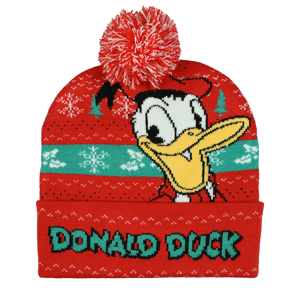 Disney Donald Duck Beanie Ugly Sweater Cuff Knit Pom Hat Adult, OSFM