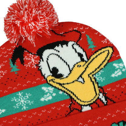 Disney Donald Duck Beanie Ugly Sweater Cuff Knit Pom Hat Adult, OSFM