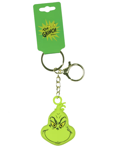 Dr. Seuss The Grinch Keychain, 3D Rubber Character Charm Key Ring