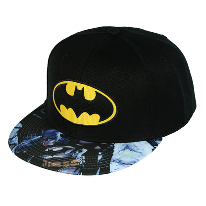 DC Comics Batman Hat Men's Embroidered Logo Flat Brim Snapback Cap OSFM