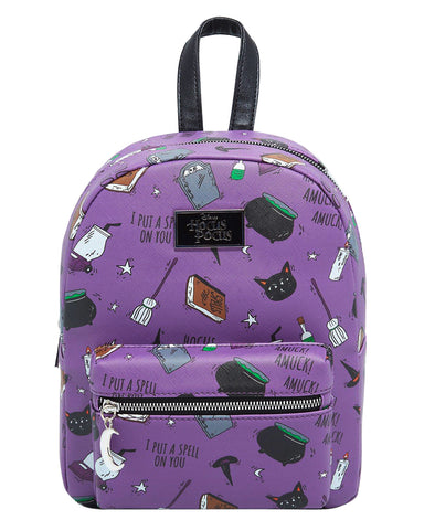 Disney Hocus Pocus Spell Book Binx Cauldron AOP Faux Leather Mini Backpack Bag