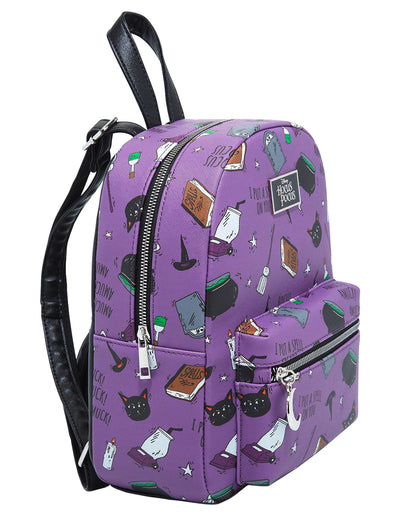 Disney Hocus Pocus Spell Book Binx Cauldron AOP Faux Leather Mini Backpack Bag 11"