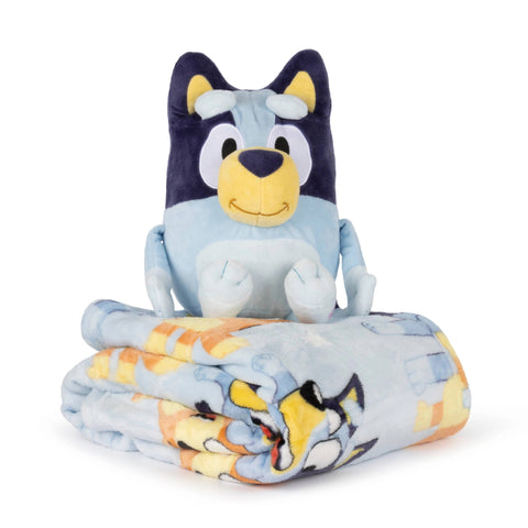 Bluey Busy Puppies Silk Touch Throw Blanket and Character Hugger Pillow Set
