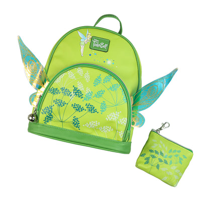 Disney Tinkerbell Mini Backpack 10" 2-Piece Set with Coin Purse and 3D Wings
